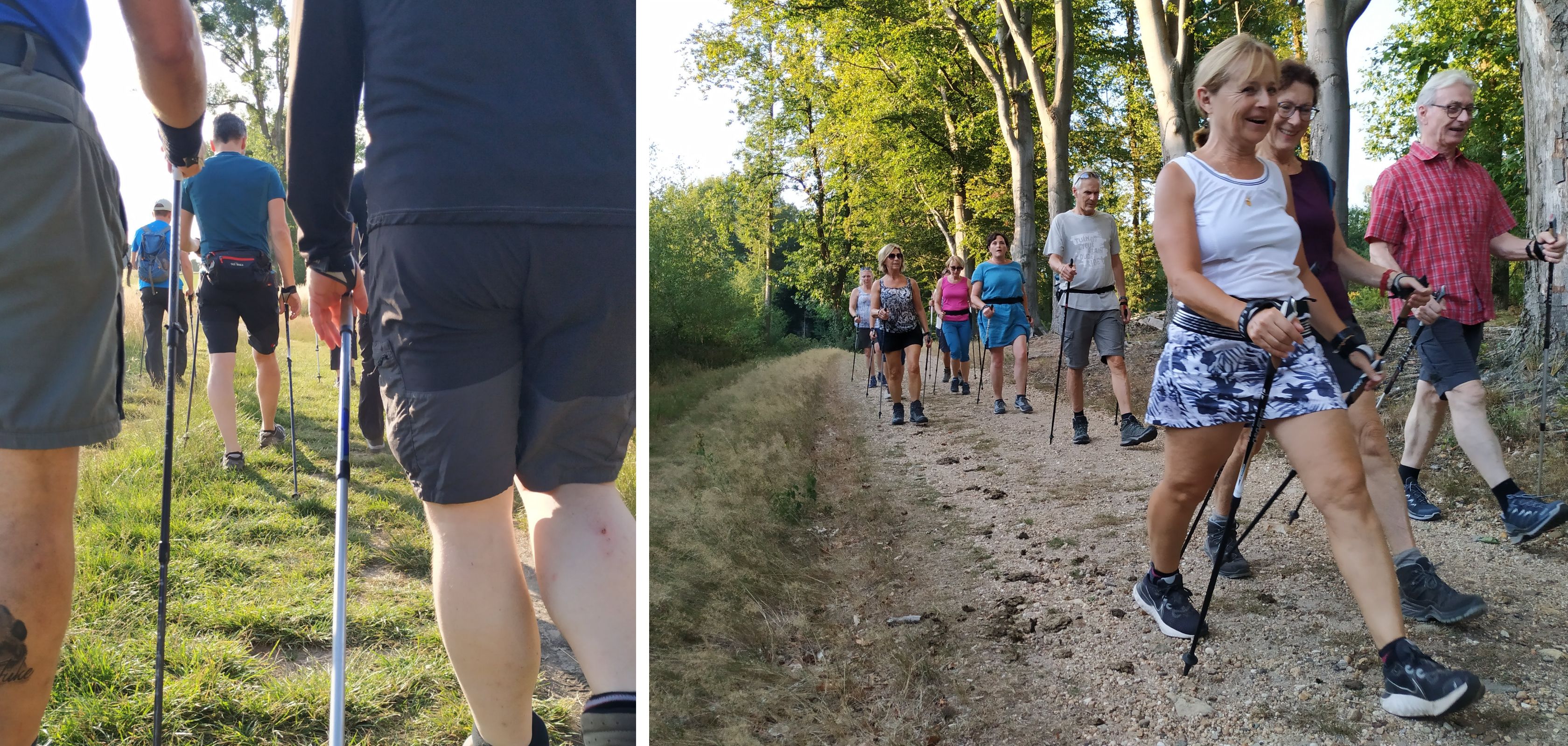 Des gens pratiquent la marche nordique